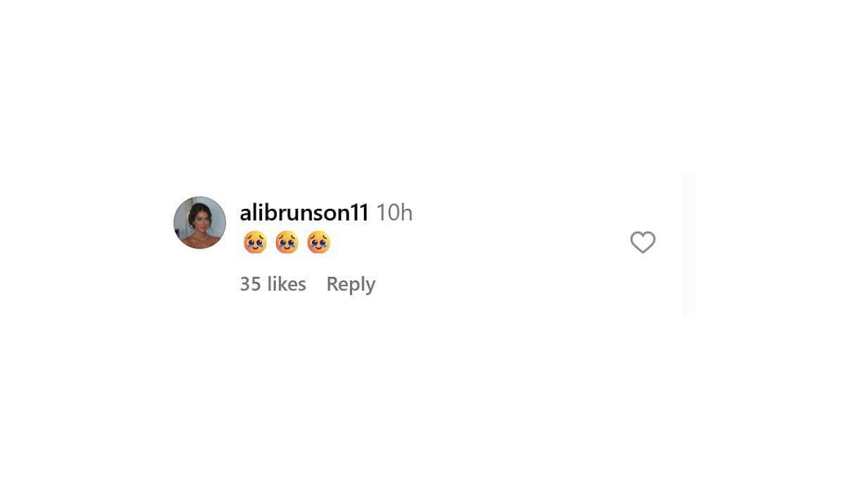 Ali Marks Brunson comments on Jordyn Woods' post on Instagram
